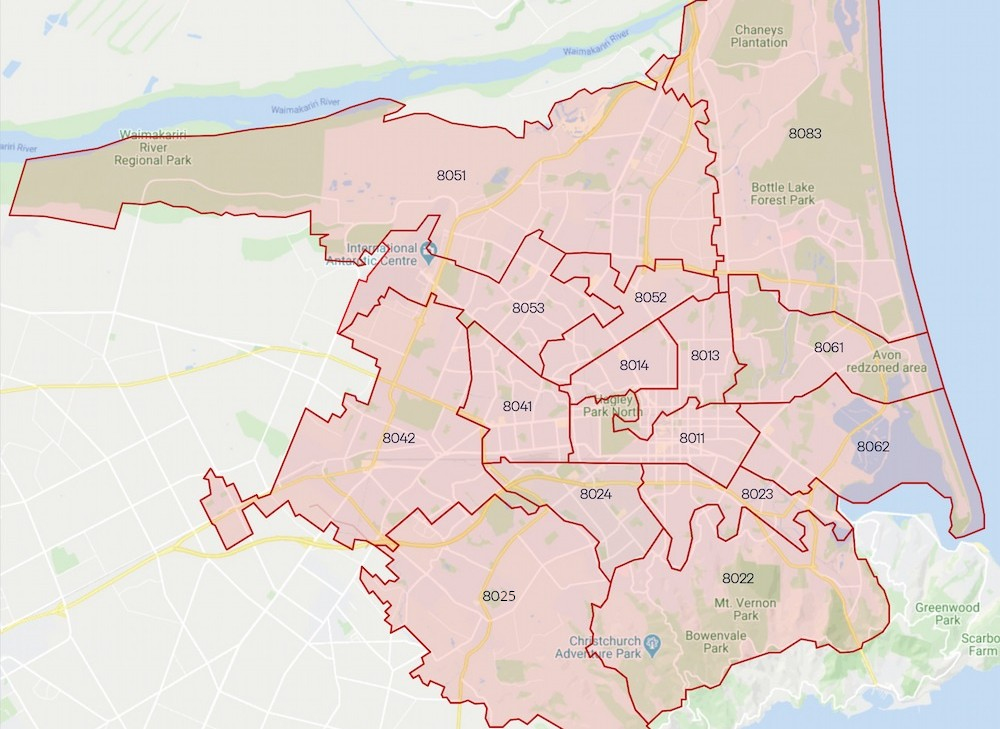 Christchurch postcodes map